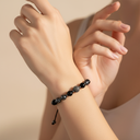 Obsidyen, Hematit Gümüş Aparat  Doğal Taş Makrome Bileklik