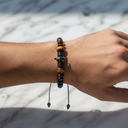 Kaplan Gözü, Bordo Granat Lal & Siyah Turmalin Doğal Taş Erkek Zirkon Bileklik – Özel Tasarım