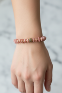 Rodokrosit Rondel Kesim ve Hematit Doğal Taş Bileklik – 6 mm Misinalı, Unisex Şık Tasarım