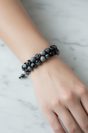 Karlı Obsidyen 8mm Çift Sıra Makrome Doğal Taş Bileklik