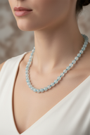 Akuamarin Doğal Taş Kolye – 8 mm Düğümlü, Unisex Tasarım