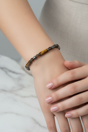 Kaplan Gözü, Dumanlı Kuvars ve Hematit Doğal Taş Bileklik – Unisex Şık Tasarım