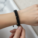 Obsidyen 3-4mm Çift Sıra Doğal Taş Makrome Bileklik – El İşçiliği