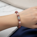 Rodonit & Pembe Kuvars Zirkon Aparatlı 925 Ayar Gümüş Bileklik – Özel Tasarım