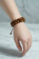 Kaplan Gözü 8mm Çift Sıra Makrome Doğal Taş Bileklik