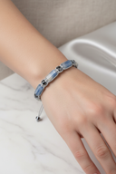 Kiyanit ve Hematit Doğal Taş Bileklik – İpli Köşeli Makrome Model, Unisex Tasarım