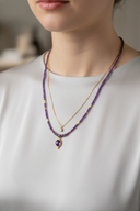 Ametist Doğal Taş 925 Ayar Gümüş Zincirli Kolye – Özel Tasarım