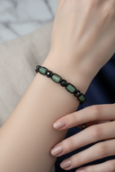 Yeşil Aventurin ve Hematit Doğal Taş Bileklik – İpli Köşeli Makrome Model, Unisex Tasarım