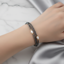 İnci & Hematit Doğal Taş Altın Kaplama Kapama Bileklik – El İşçiliği