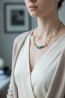 İnci, Amazonit, Turuncu Aventurin, Karnelyan Akik, Akuamarin, Renkli Turmalin & Krizopras Doğal Taş Kolye – Özel Tasarım