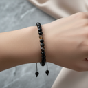 Siyah Göz Akik 6 mm Merdiven Kapama Doğal Taş Bileklik – El İşçiliği