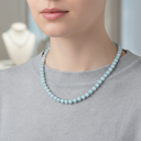 Akuamarin 6 mm Düğümlü Doğal Taş Kolye – Unisex El İşçiliği