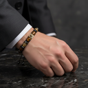 Kaplan Gözü, Sitrin & Hematit Doğal Taş Erkek Zirkon Detaylı Bileklik – Özel Tasarım