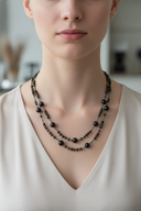 Siyah Turmalin & Obsidyen Doğal Taş 925 Ayar Gümüş Kolye – Özel Tasarım