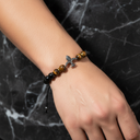 Kaplan Gözü & Turmalin Doğal Taş Zirkon Detaylı 925 Ayar Gümüş Erkek Bileklik – Özel Tasarım