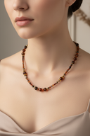 Hessonit Lal, Dumanlı Kuvars & Obsidyen Doğal Taş Kolye – Özel Tasarım