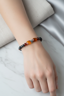 Kehribar, Şungit (Shungite) ve Hematit Doğal Taş Bileklik – 6 mm Misinalı, Unisex Tasarım