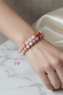 Opal Pembe 8mm Çift Sıra Makrome Doğal Taş Bileklik