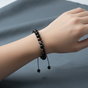 Siyah Göz Akik 8 mm Merdiven Kapama Doğal Taş Bileklik – El İşçiliği