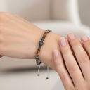 Kaplan Gözü - Hematit Doğal Taş Makrome Örme Bileklik | | Özel Üretim