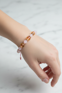 Pembe Kuvars ve Sitrin Fasetli Doğal Taş Bileklik – Unisex Şık Tasarım