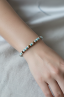 İnci Kaplan Gözü Turkuaz Gümüş Kapama Doğal Taş Bileklik