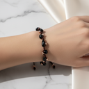 Siyah Turmalin Natürel Kesim Doğal Taş Makrome Bileklik – Unisex El İşçiliği