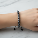 Karlı Obsidyen 6 mm Merdiven Kapama Doğal Taş Bileklik – El İşçiliği