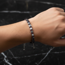 Bordo Granat Lal & Hematit Doğal Taş Erkek Makrome Bileklik – Özel Tasarım