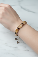 Sitrin ve Hematit Doğal Taş Bileklik – İpli Köşeli Makrome Model, Unisex Tasarım