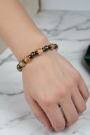 Pirit, Sitrin ve Hematit Doğal Taş Bileklik – 8 mm Misinalı, Unisex Tasarım