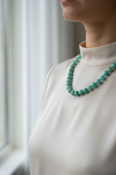 Amazonit Doğal Taş Kolye – 8 mm Düğümlü, Unisex Tasarım