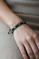 Yeşil Aventurin ve Hematit Doğal Taş Bileklik – İpli Köşeli Makrome Model, Unisex Tasarım