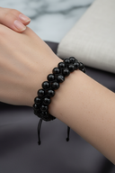 Siyah Göz Akik 8mm Çift Sıra Makrome Doğal Taş Bileklik