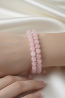 Pembe Kuvars (Gül Kuvars) 8mm Çift Sıra Makrome Doğal Taş Bileklik