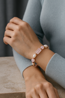 Pembe Kuvars – İnci – Hematit Doğal Taş Tasarım Bileklik | | Özel Üretim