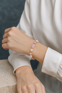 Pembe Kuvars – İnci – Hematit Doğal Taş Tasarım Bileklik | | Özel Üretim