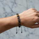 Kaplan Gözü, Bordo Granat Lal & Siyah Turmalin Doğal Taş Erkek Zirkon Bileklik – Özel Tasarım