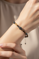 Kaplan Gözü - Hematit Doğal Taş Makrome Örme Bileklik | | Özel Üretim