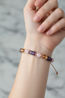 Ametist, Sitrin, Pembe Kuvars ve Hematit Doğal Taş Bileklik – Unisex Şık Tasarım