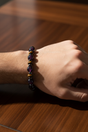 Ametist, Kaplan Gözü ve Hematit Doğal Taş Bileklik – Unisex Şık Tasarım