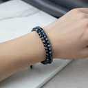 Karlı Obsidyen 4mm Çift Sıra Doğal Taş Makrome Bileklik – El İşçiliği