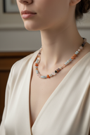 Anjelit, Morganit, Pembe Kuvars, Renkli Turmalin, Ay Taşı, Turuncu Aventurin, Akuamarin & Madagaskar Akik Doğal Taş Kolye – Özel Tasarım