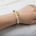 İnci, Turuncu Aventurin, Amazonit, Yeşim & Kalsit Doğal Taş 925 Ayar Gümüş Bileklik – Özel Tasarım