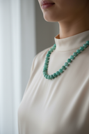 Amazonit Doğal Taş Kolye – 8 mm Düğümlü, Unisex Tasarım