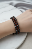 Dumanlı Kuvars 8mm Çift Sıra Makrome Doğal Taş Bileklik