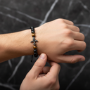 Kaplan Gözü & Turmalin Doğal Taş Zirkon Detaylı 925 Ayar Gümüş Erkek Bileklik – Özel Tasarım