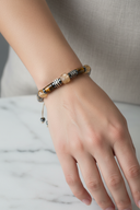 Kaplan Gözü, Sitrin ve Hematit Doğal Taş Bileklik – 8 mm İpli Ayarlanabilir, Unisex Tasarım