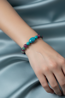 Zümrüt, Yakut ve Turkuaz (Firuze) Doğal Taş Bileklik – 6 mm Fasetli Misinalı, Unisex Tasarım