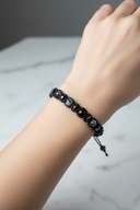 Karlı Obsidyen ve Hematit Doğal Taş Bileklik – İpli, 6 mm Unisex Tasarım